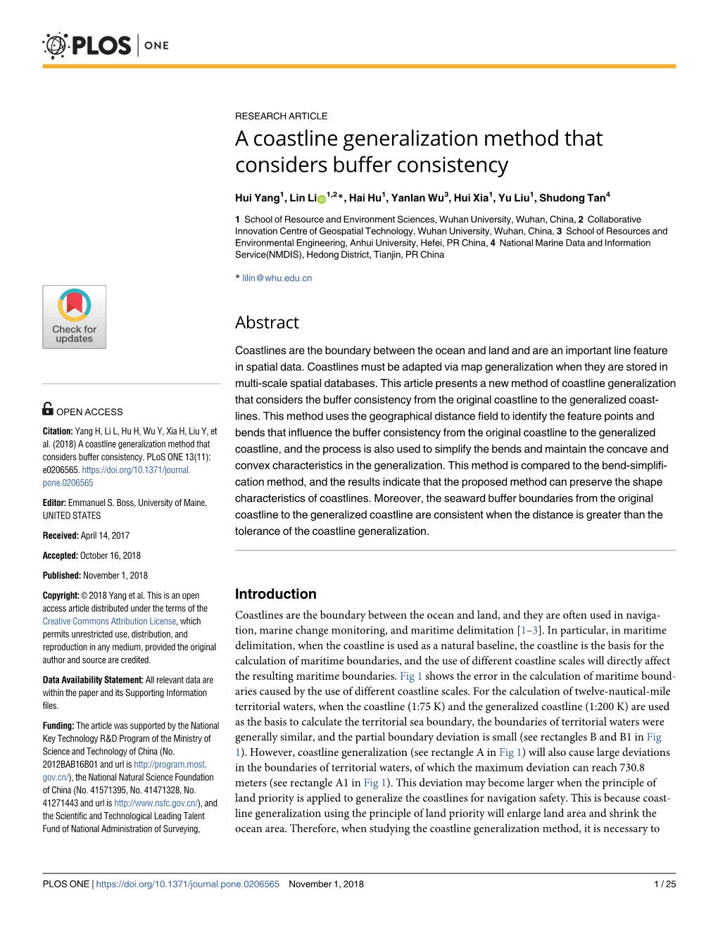 A Coastline Generalization Method That Considers Buffer Consistency