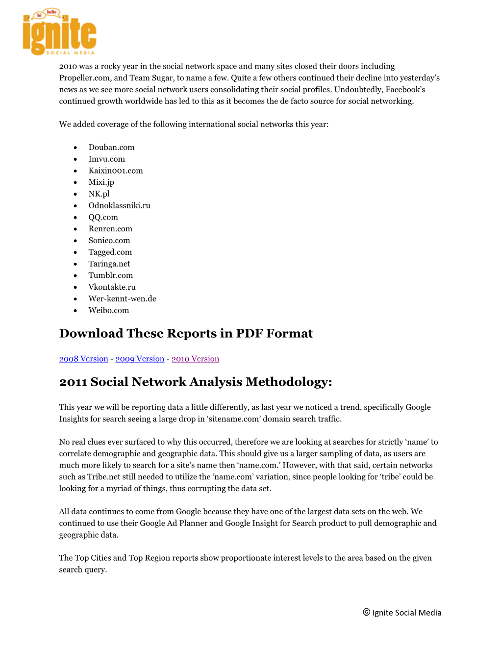 Download These Reports in PDF Format 2011