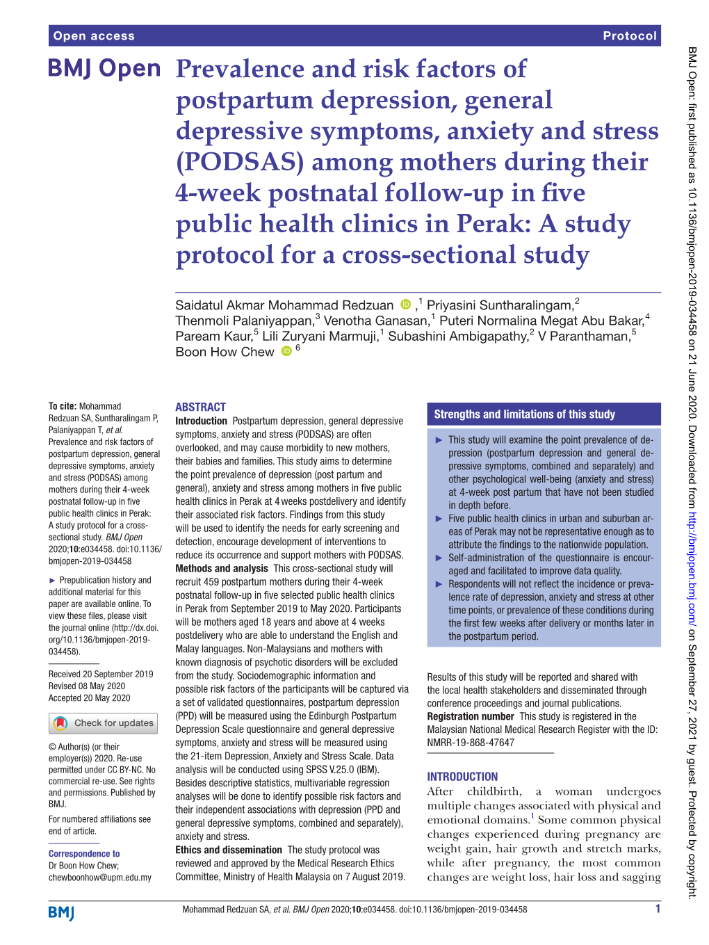 Prevalence and Risk Factors of Postpartum Depression, General