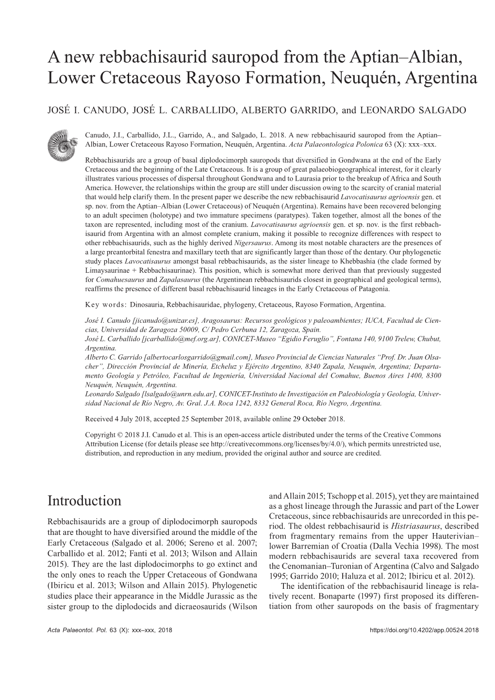 A New Rebbachisaurid Sauropod from the Aptian–Albian, Lower Cretaceous Rayoso Formation, Neuquén, Argentina