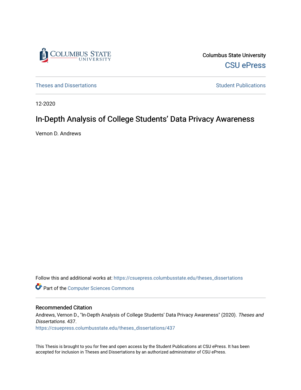 In-Depth Analysis of College Students' Data Privacy Awareness