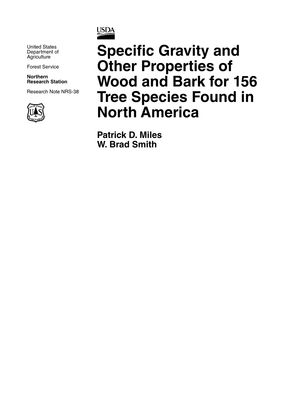 Specific Gravity and Other Properties of Wood and Bark for 156 Tree Species Found in North America