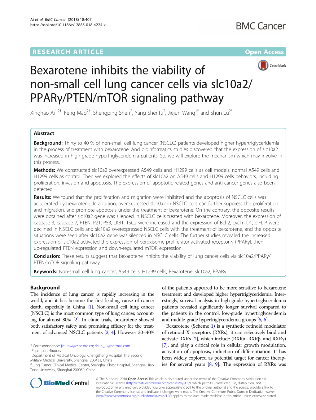 Bexarotene Inhibits the Viability of Non-Small Cell Lung Cancer Cells Via