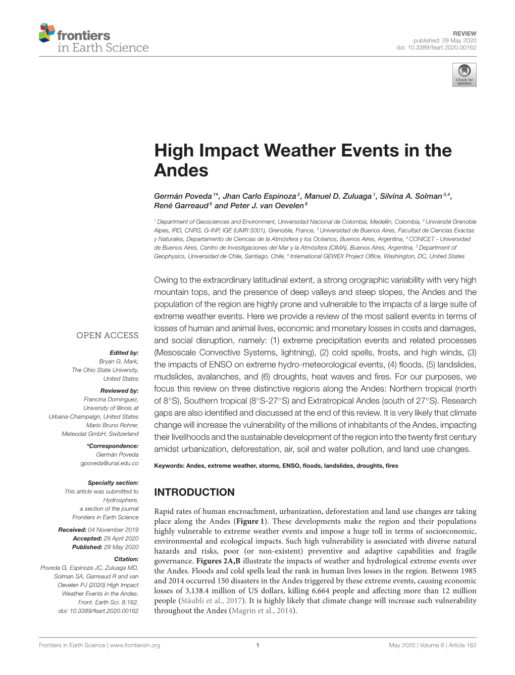 High Impact Weather Events in the Andes