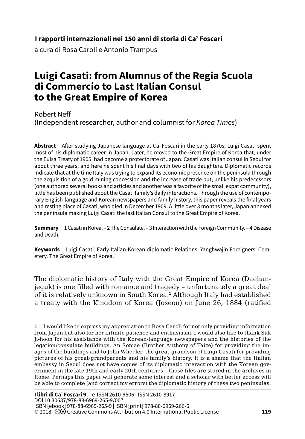 Luigi Casati: from Alumnus of the Regia Scuola Di Commercio to Last Italian Consul to the Great Empire of Korea