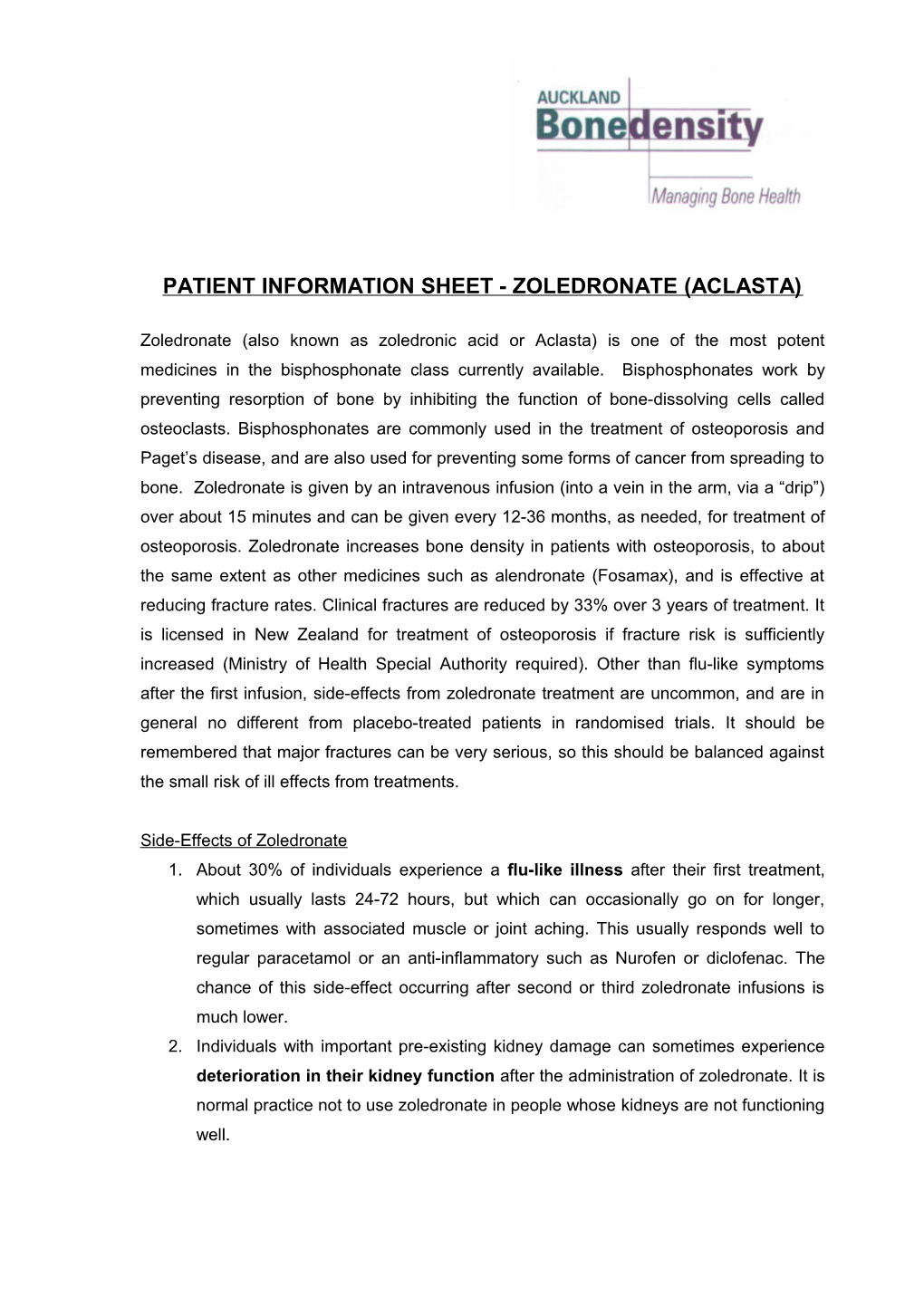 Information Sheet Zoledronate