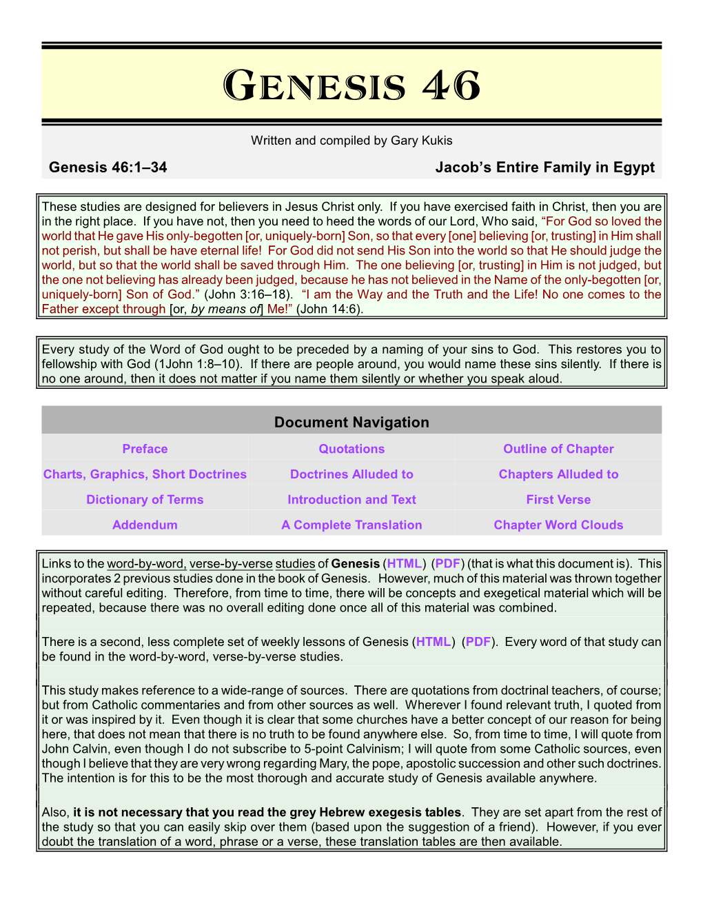 Genesis 46 Jacob's Entire Family in Egypt