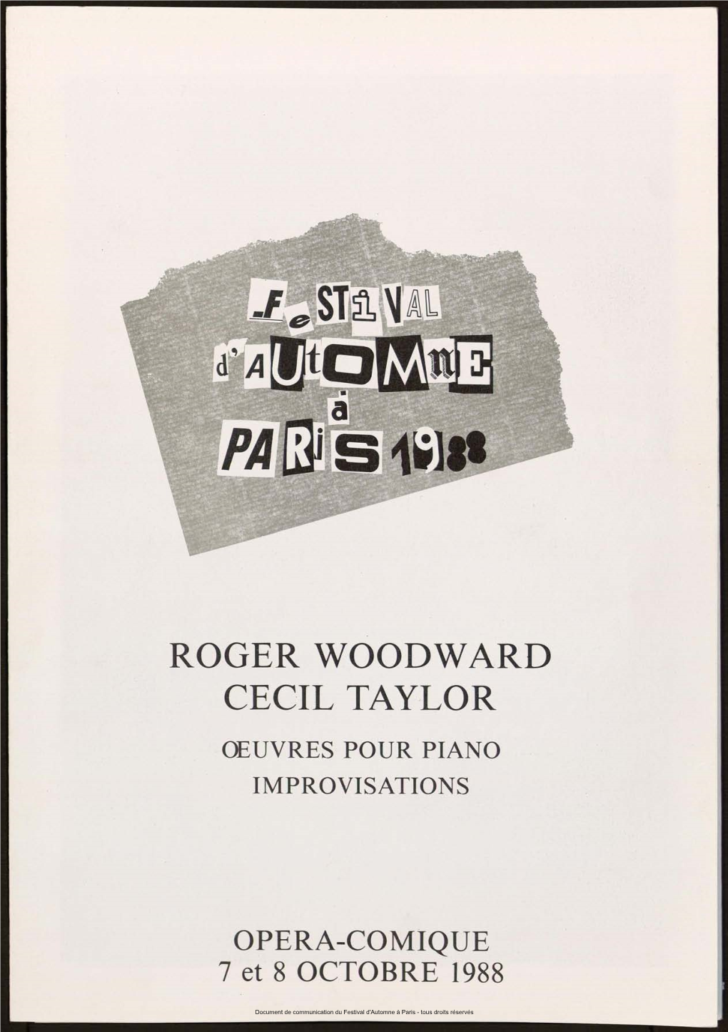 Roger Woodward Cecil Taylor Oeuvres Pour Piano Improvisations