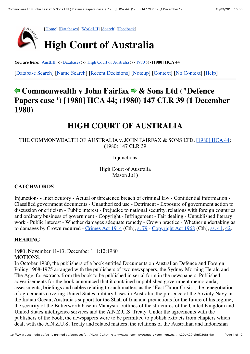 Commonwealth V John Fairfax & Sons