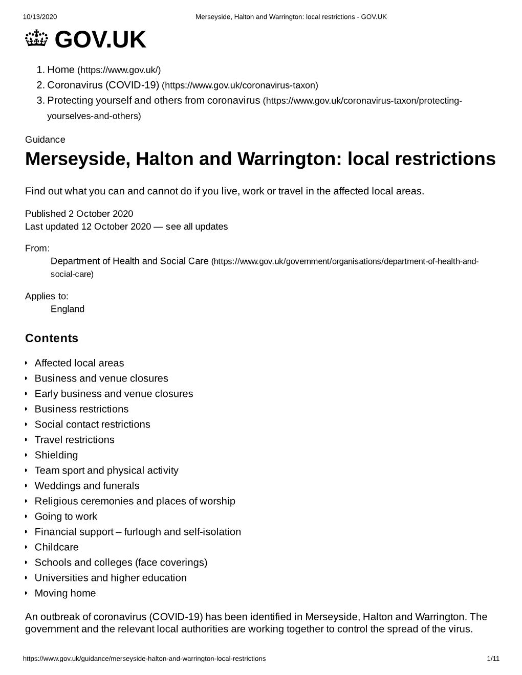 Merseyside, Halton and Warrington: Local Restrictions - GOV.UK GOV.UK