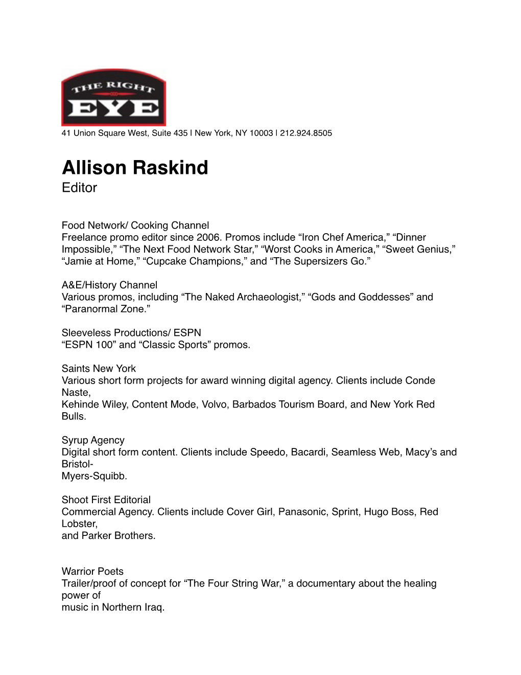 Allison Raskind Resume