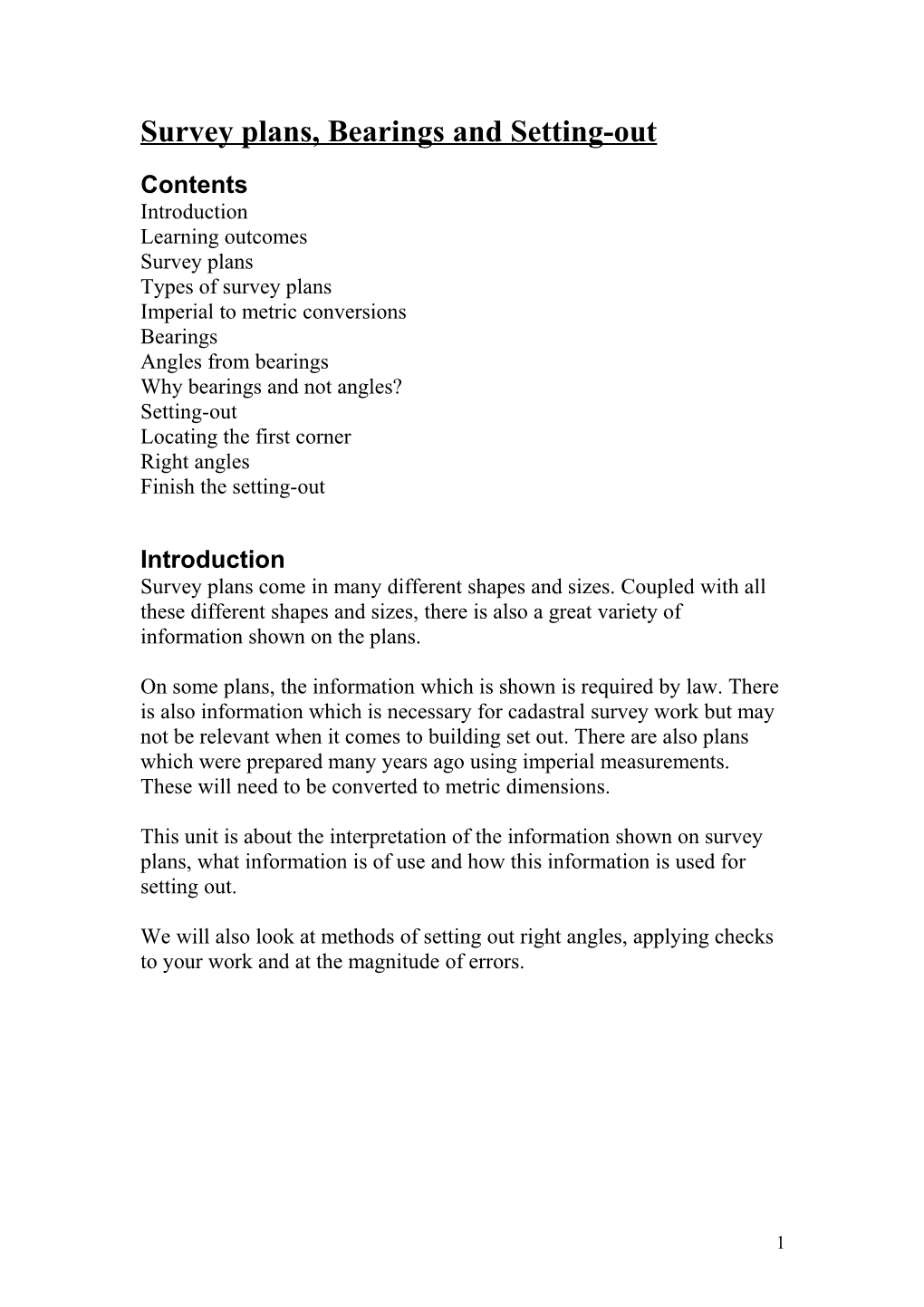 Survey Plans, Bearings and Setting-Out