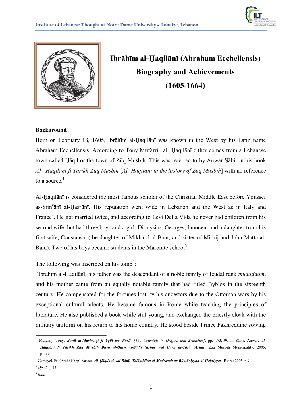 Ibrāhīm Al-Ḥaqilānī (Abraham Ecchellensis) Biography and Achievements (1605-1664)