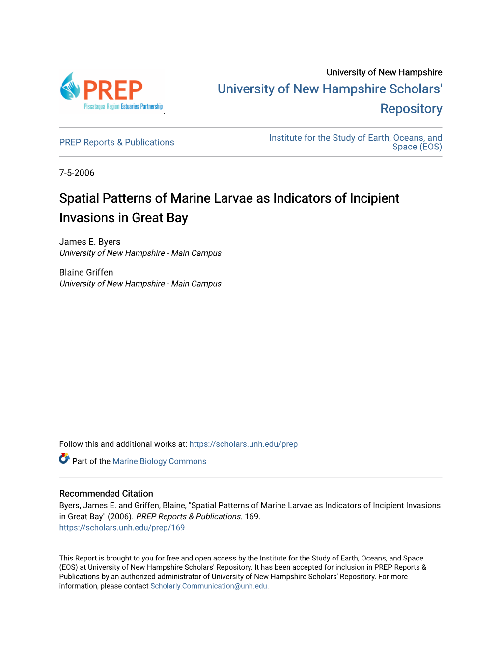 Spatial Patterns of Marine Larvae As Indicators of Incipient Invasions in Great Bay