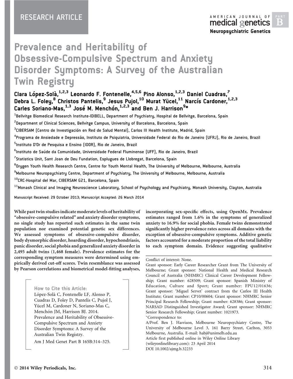 Prevalence and Heritability of Obsessive-Compulsive Spectrum and Anxiety Disorder Symptoms: a Survey of the Australian Twin Regi