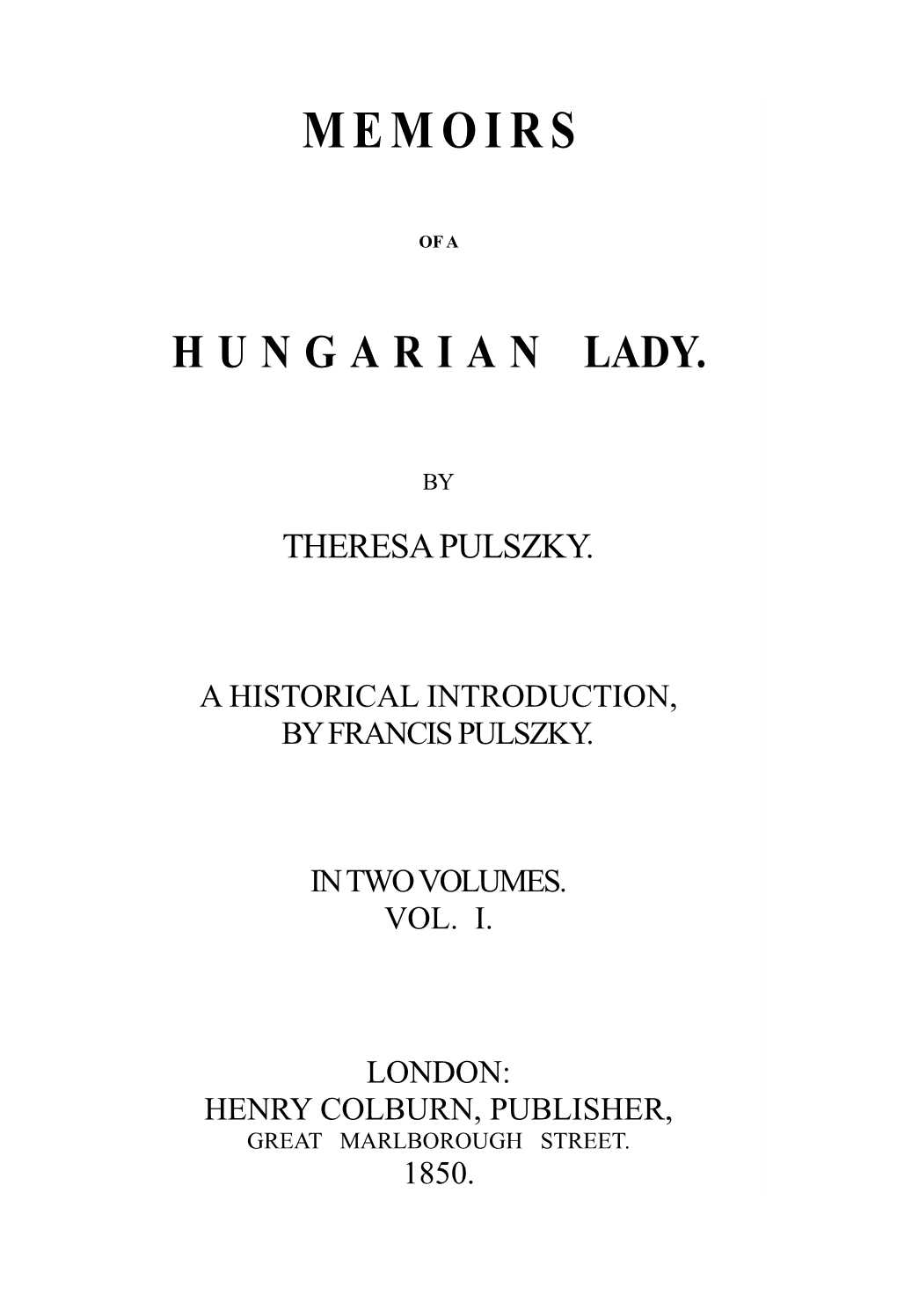 Memoirs of a Hungarian Lady 1