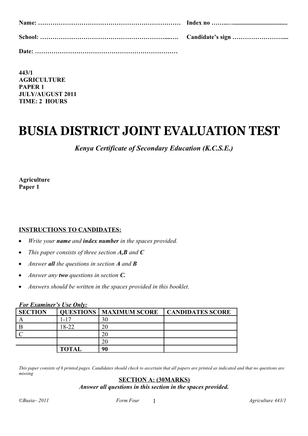 Kenya Certificate of Secondary Education (K.C.S.E.)