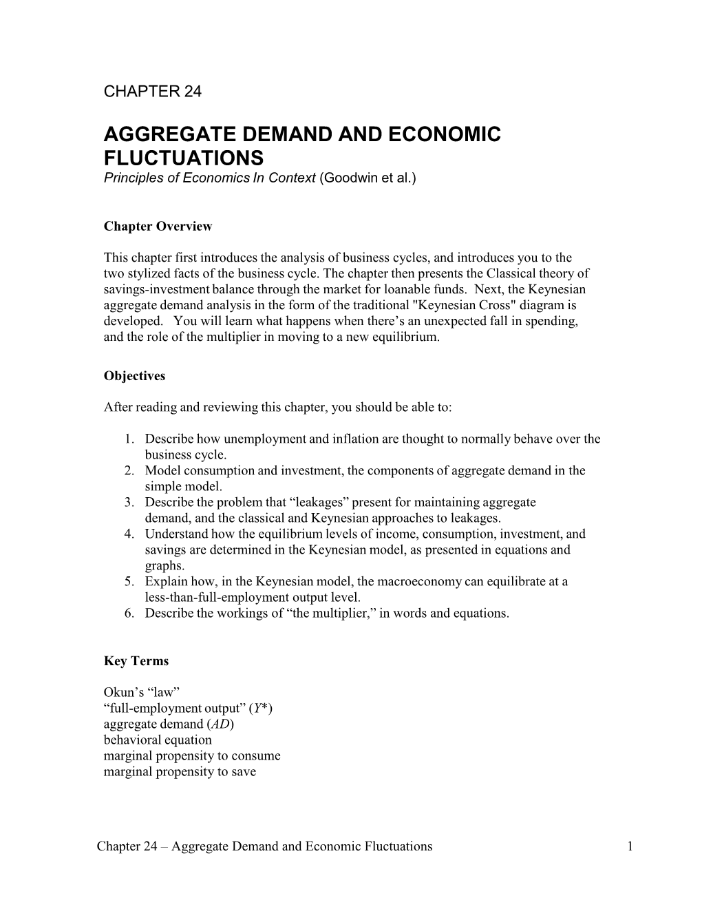 AGGREGATE DEMAND and ECONOMIC FLUCTUATIONS Principles of Economics in Context (Goodwin Et Al.)