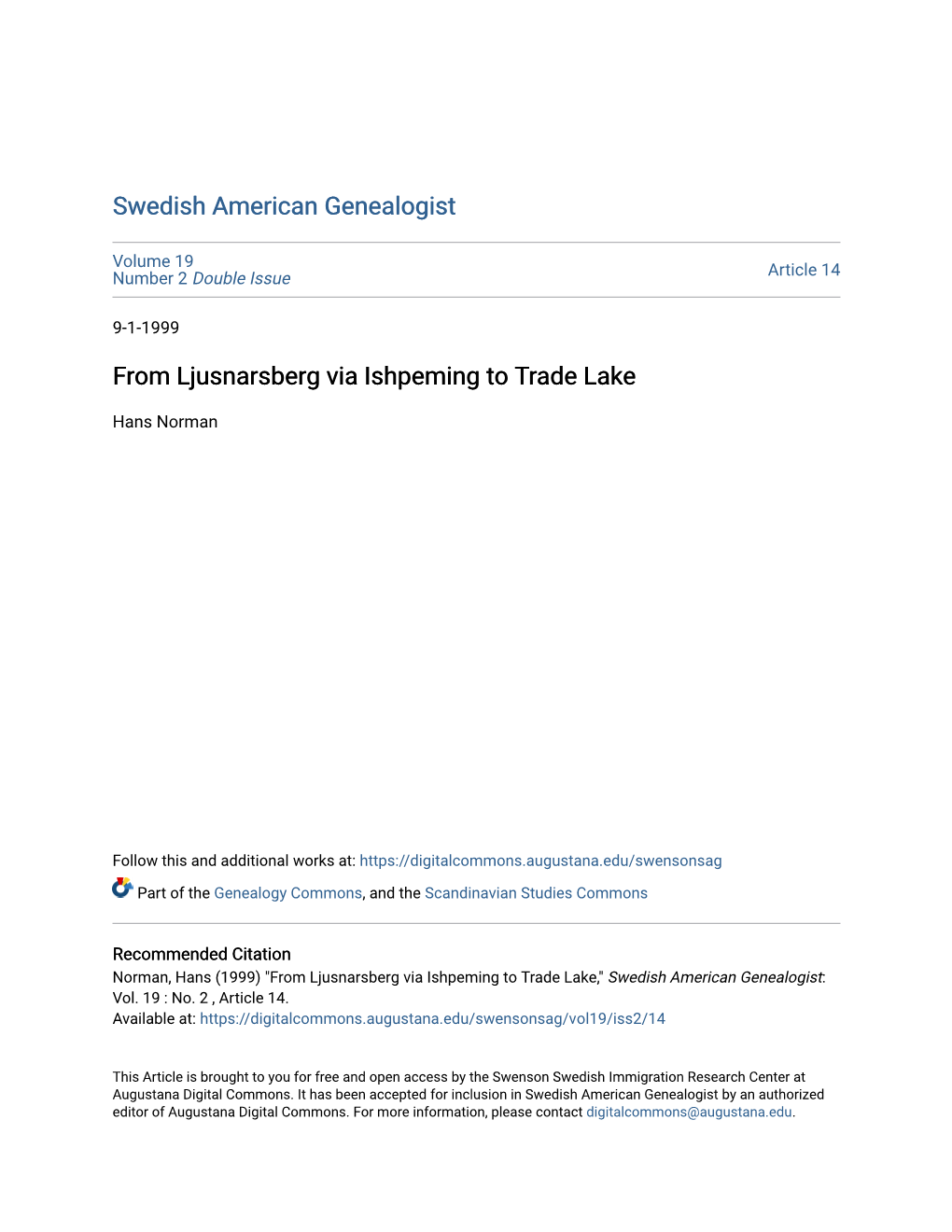 From Ljusnarsberg Via Ishpeming to Trade Lake