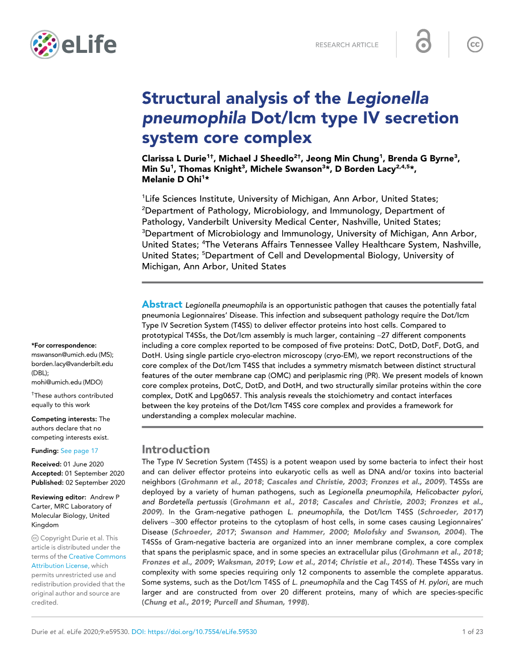 Structural Analysis of the Legionella Pneumophila Dot/Icm Type IV Secretion System Core Complex