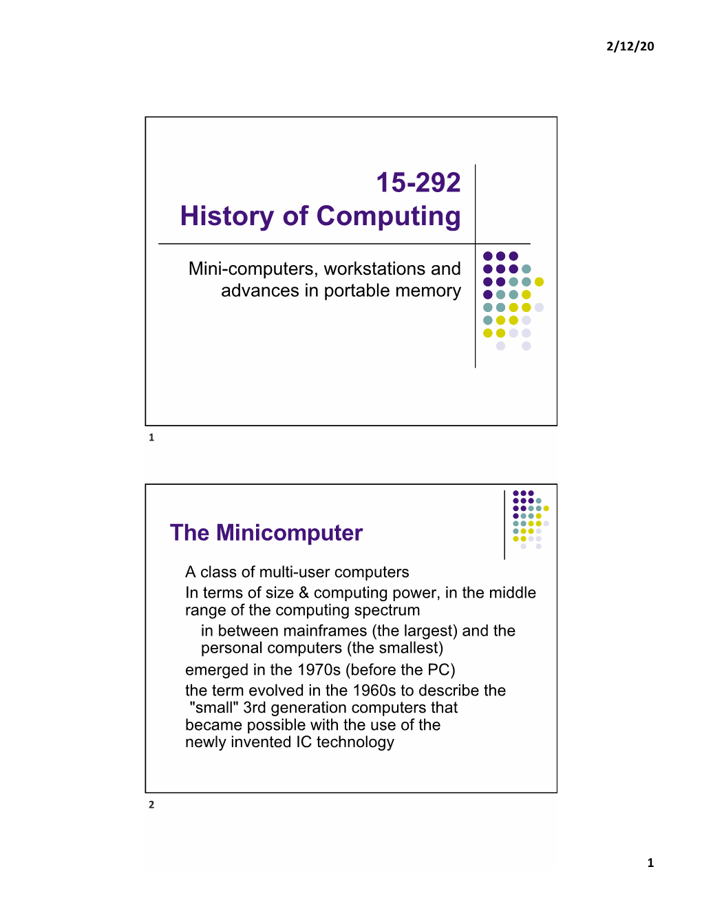 Minicomputers, Workstations and Portable Memory