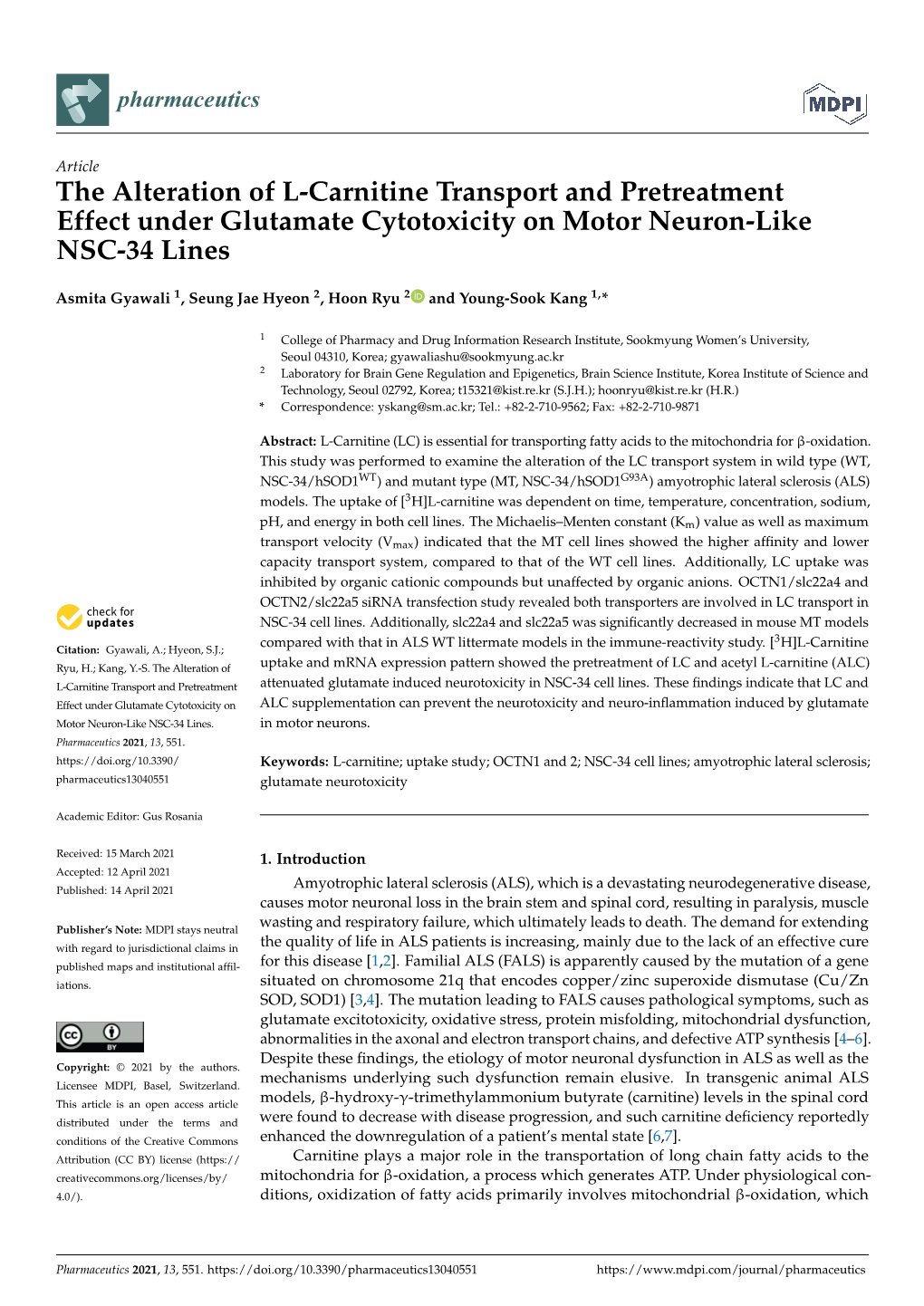 The Alteration of L-Carnitine Transport and Pretreatmenteffect Under