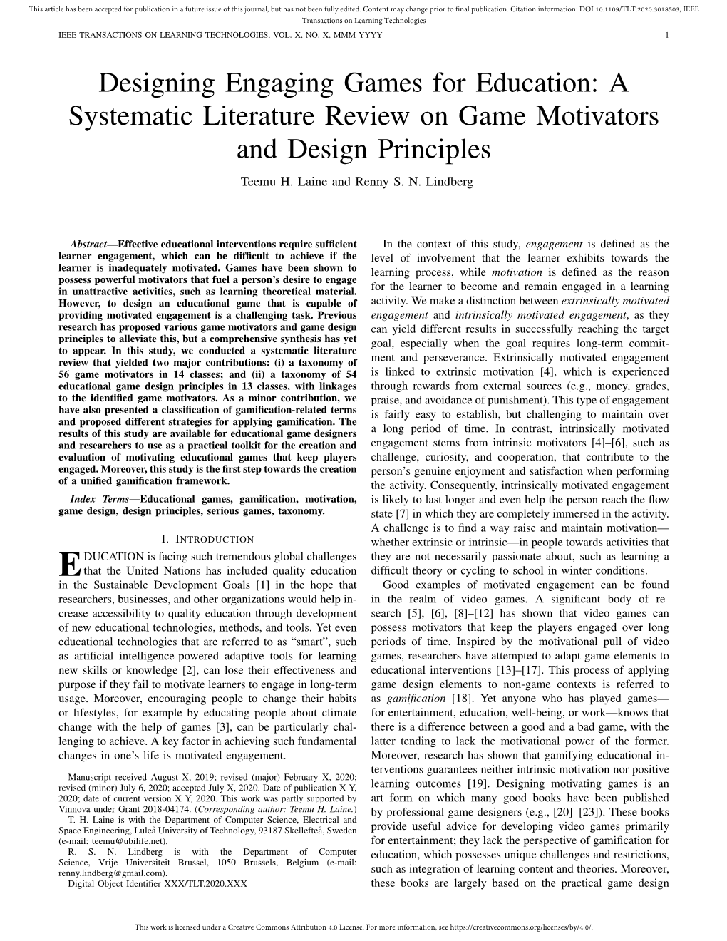 A Systematic Literature Review on Game Motivators and Design Principles Teemu H