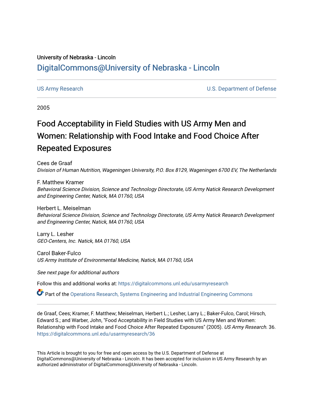 Food Acceptability in Field Studies with US Army Men and Women: Relationship with Food Intake and Food Choice After Repeated Exposures