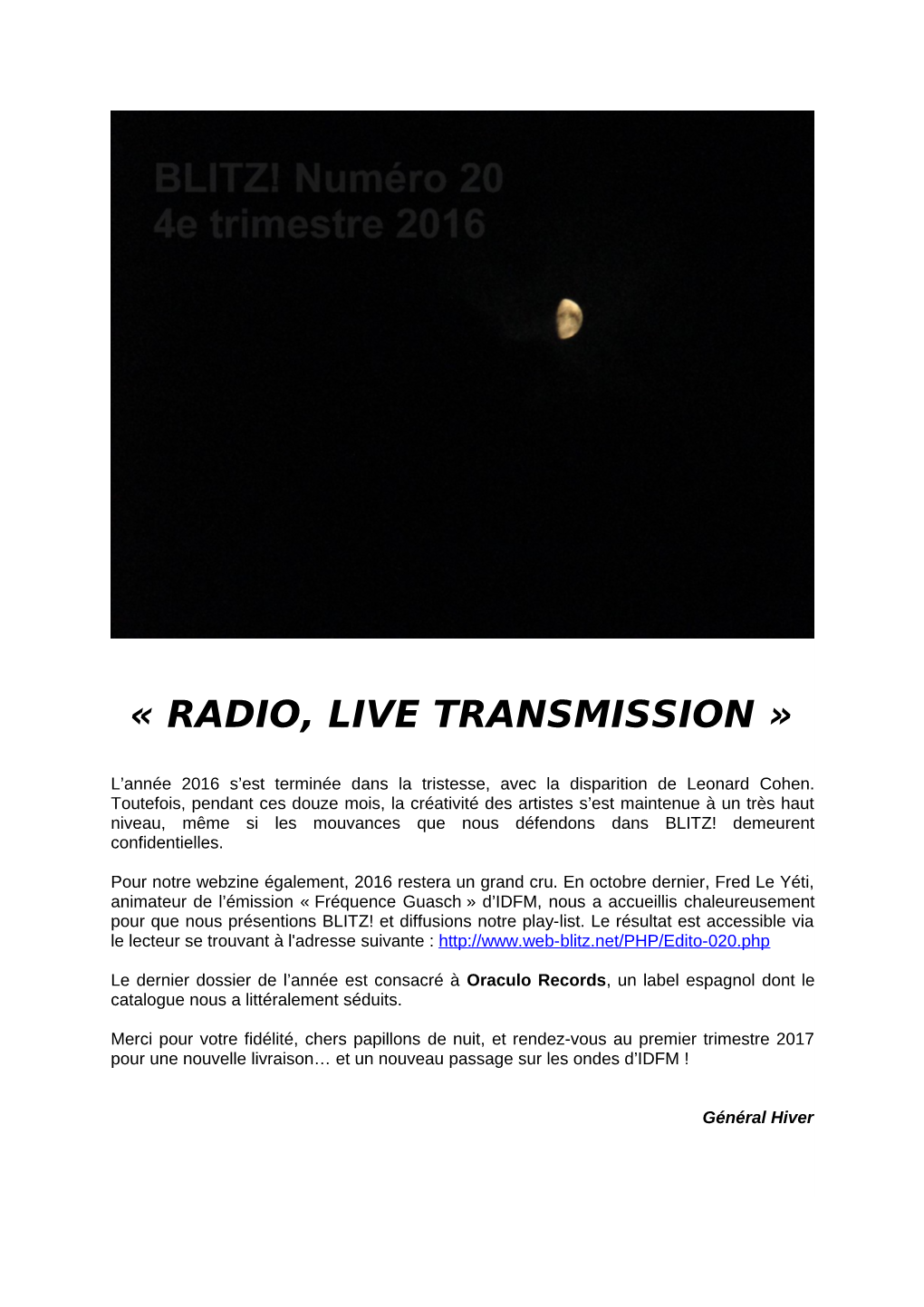 « Radio, Live Transmission »