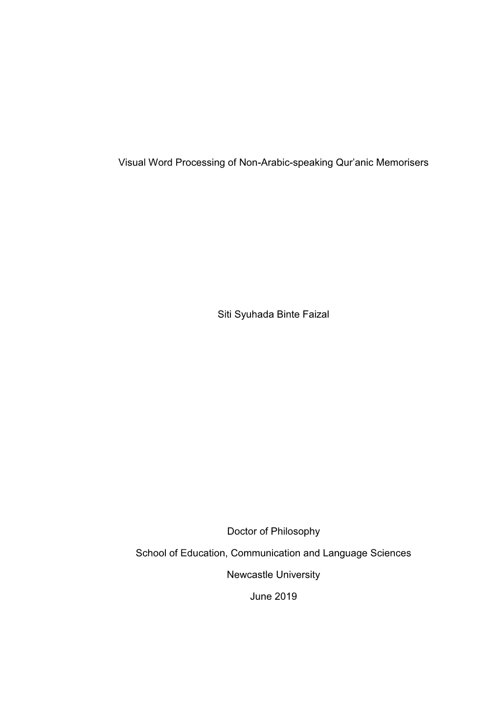 Visual Word Processing of Non-Arabic-Speaking Qur'anic