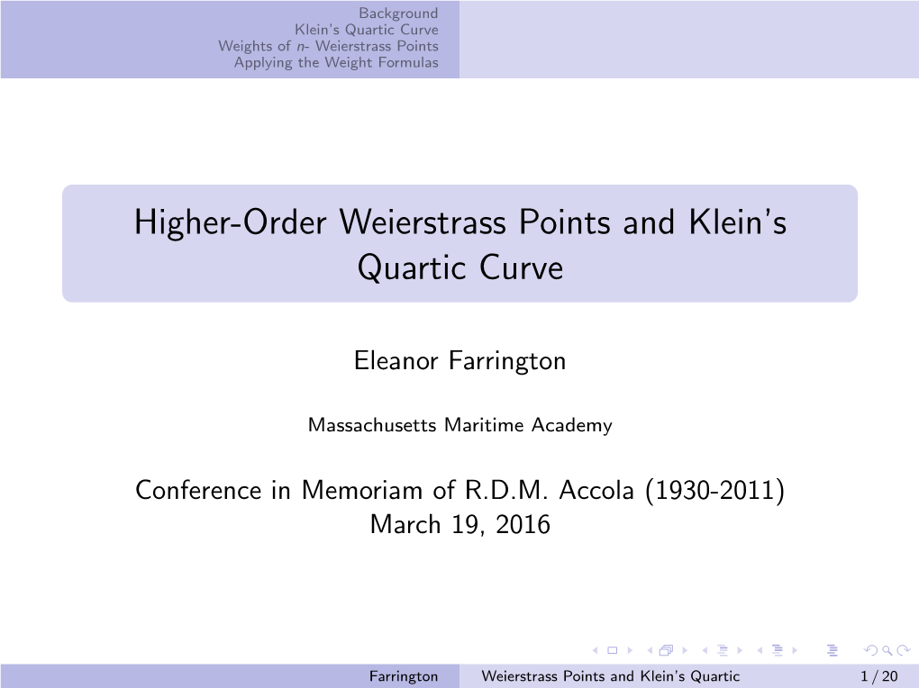 Higher-Order Weierstrass Points and Klein's Quartic Curve
