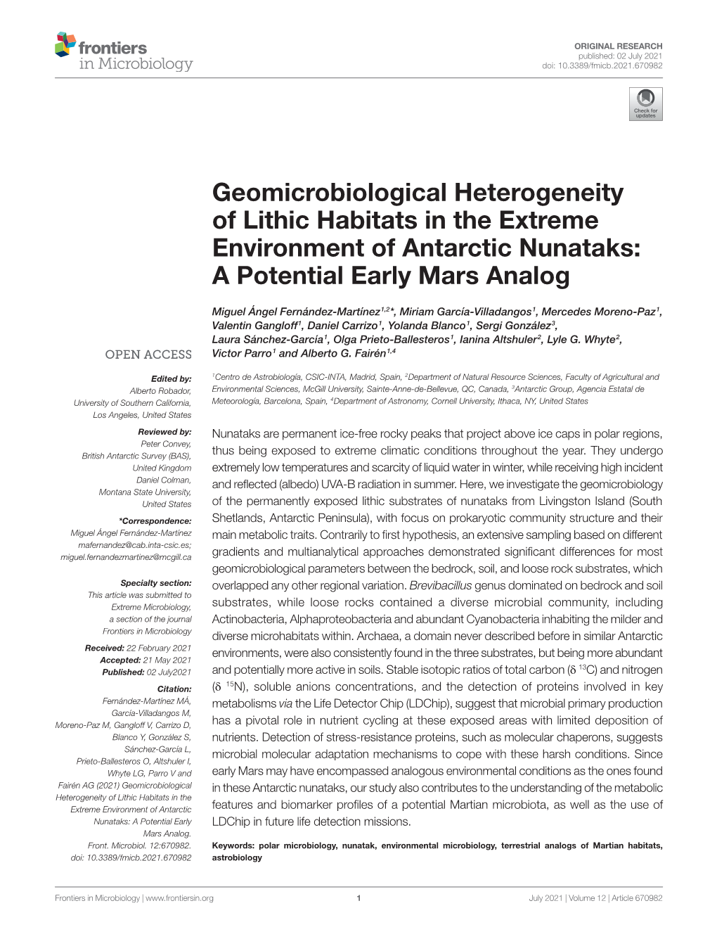 Geomicrobiological Heterogeneity of Lithic Habitats in the Extreme Environment of Antarctic Nunataks: a Potential Early Mars Analog