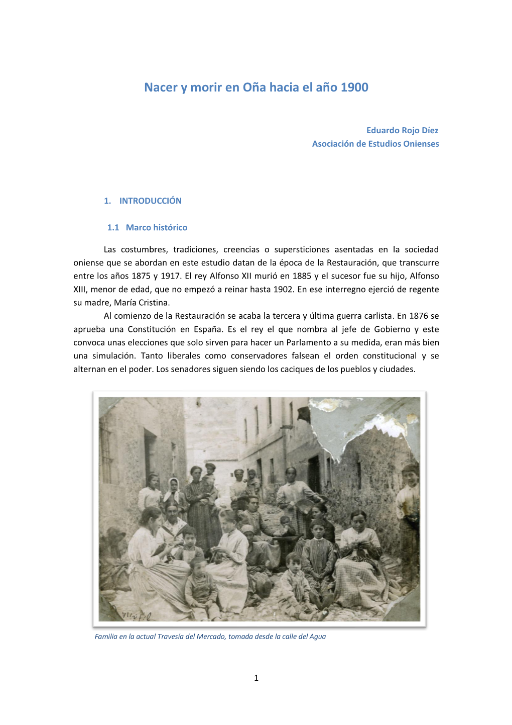 Nacer Y Morir En Oña Hacia El Año 1900