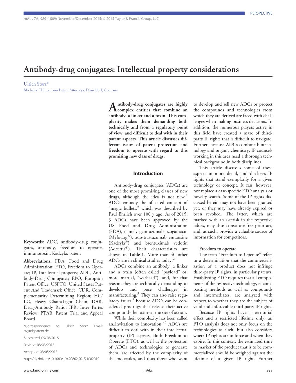 Antibody-Drug Conjugates: Intellectual Property Considerations