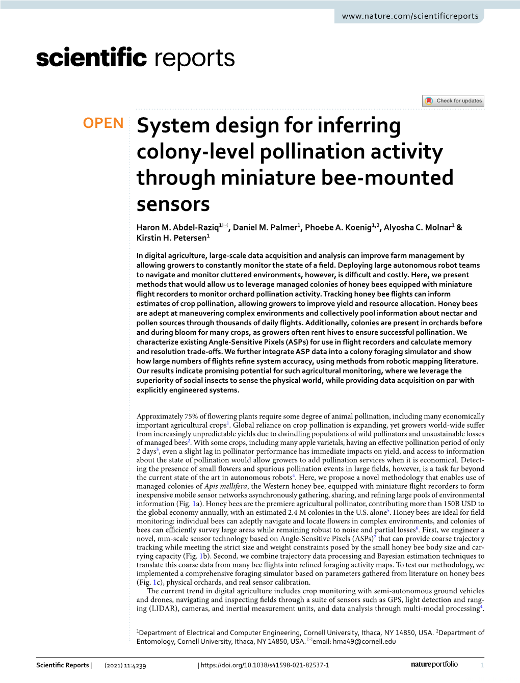 System Design for Inferring Colony-Level Pollination Activity