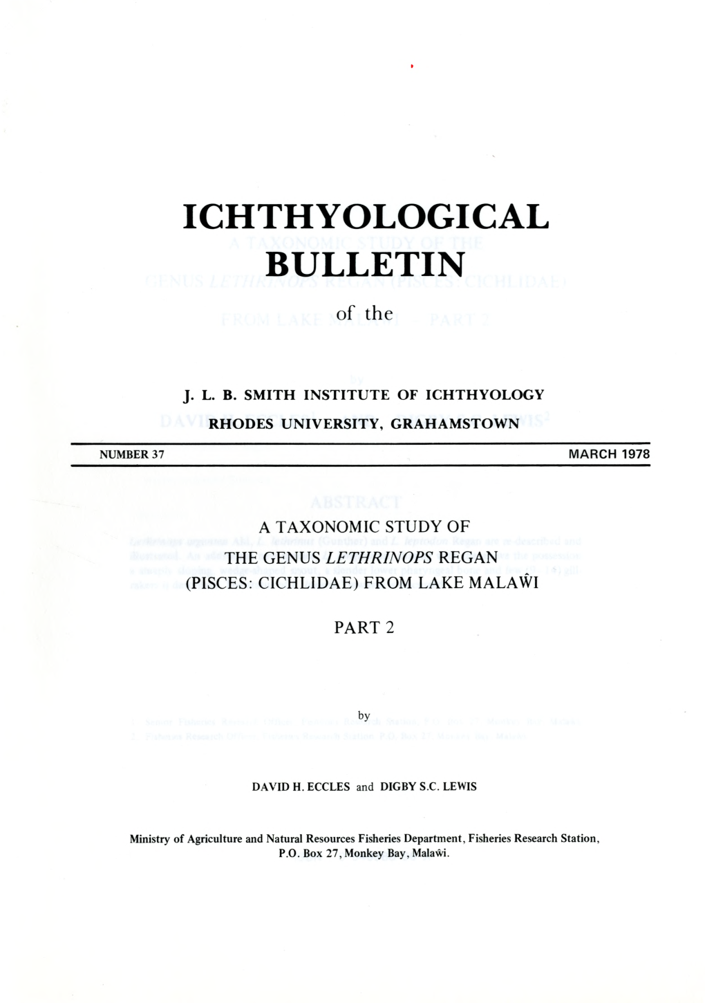 ICHTHYOLOGICAL BULLETIN of The