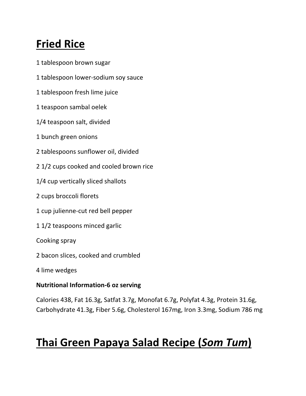 Fried Rice Thai Green Papaya Salad Recipe
