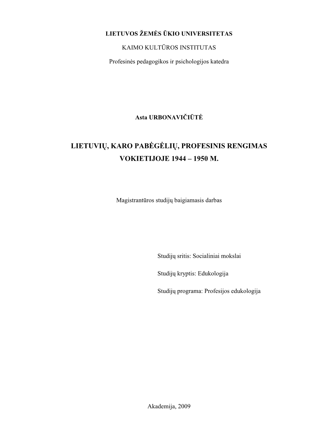 Lietuvių, Karo Pabögölių, Profesinis Rengimas Vokietijoje 1944 – 1950 M