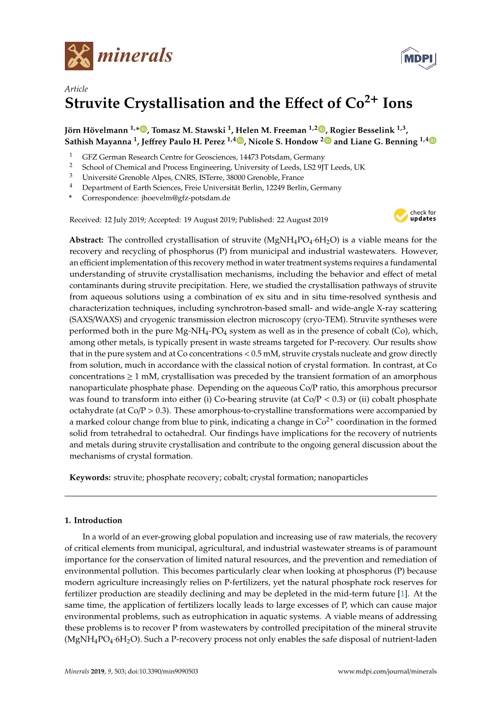 Struvite Crystallisation and the Effect of Co2+ Ions