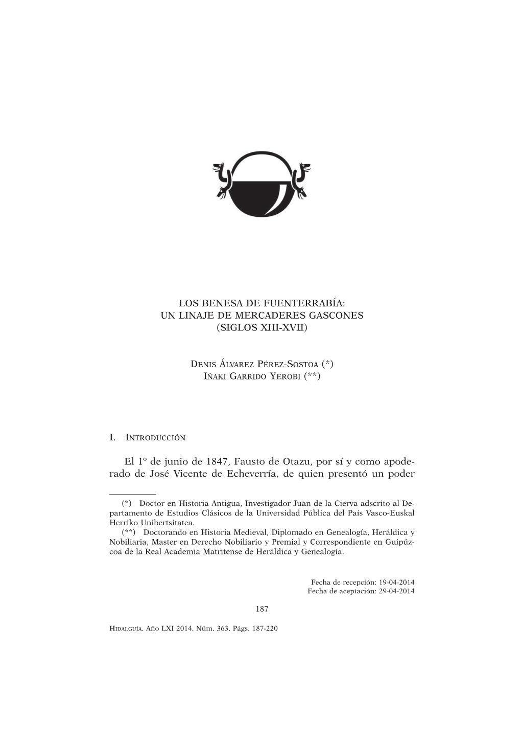 Los Benesa De Fuenterrabía: Un Linaje De Mercaderes Gascones (Siglos Xiii-Xvii)