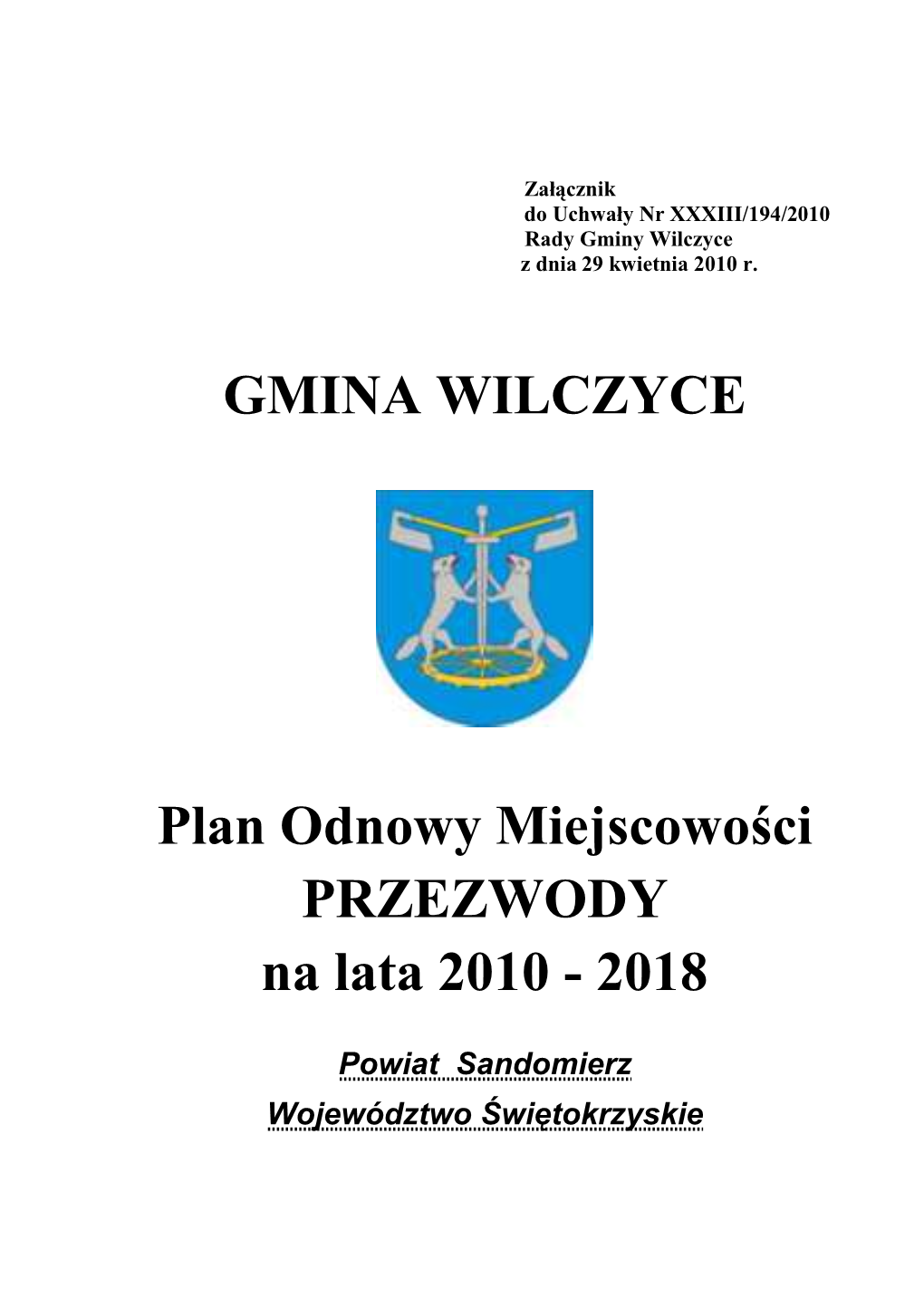 GMINA WILCZYCE Plan Odnowy Miejscowości PRZEZWODY Na Lata