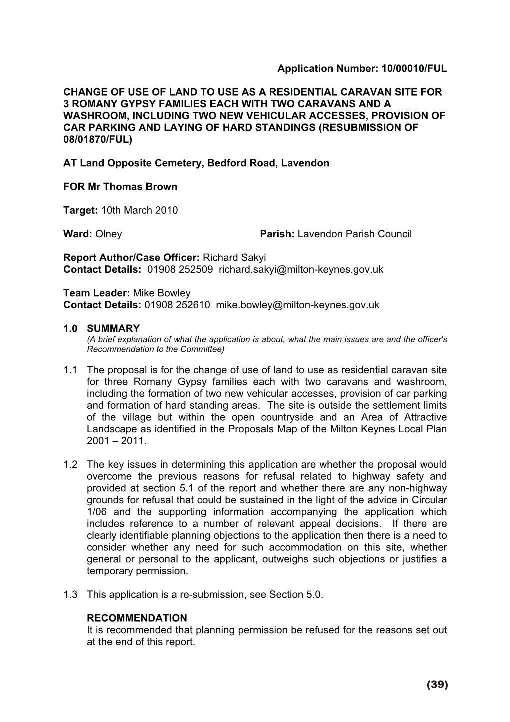 10/00010/Ful Change of Use of Land to Use As a Residential