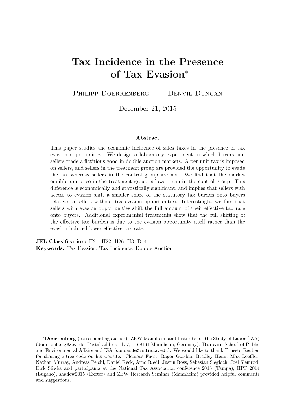 Tax Incidence in the Presence of Tax Evasion∗