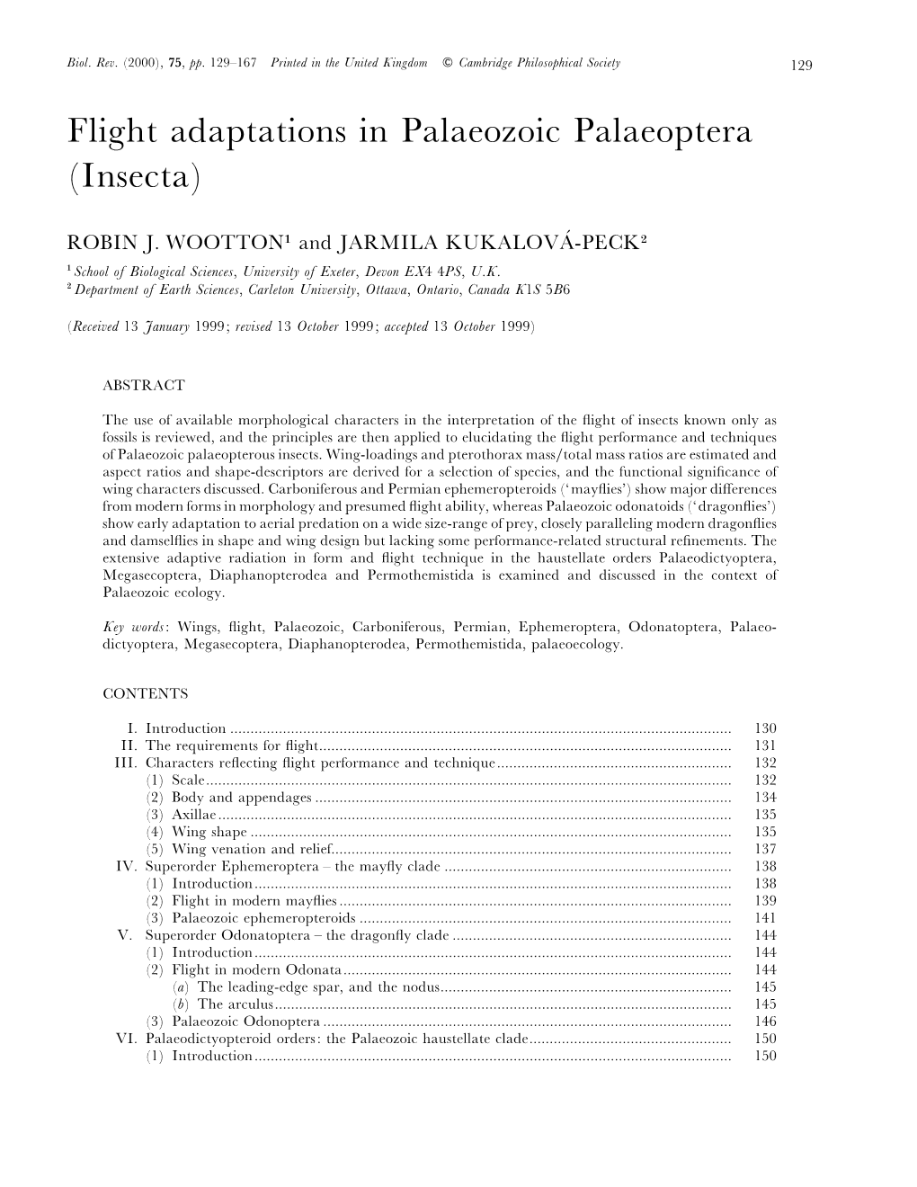 Flight Adaptations in Palaeozoic Palaeoptera (Insecta)