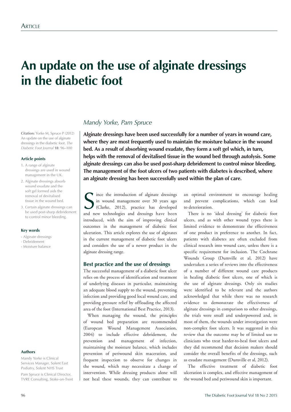 An Update on the Use of Alginate Dressings in the Diabetic Foot