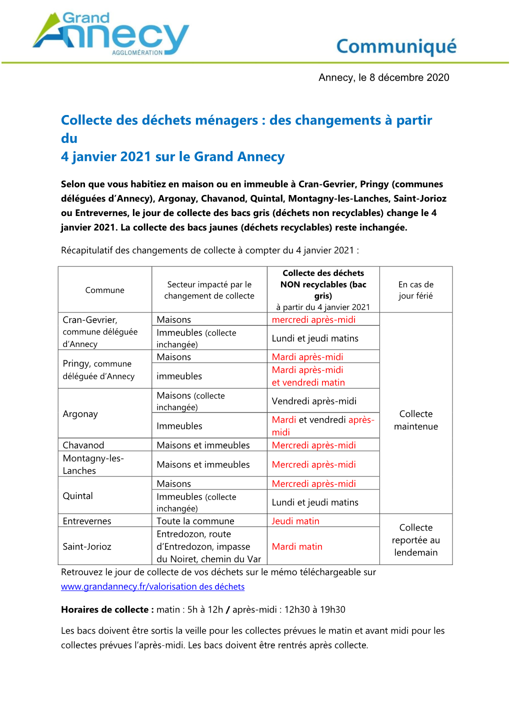 Des Changements À Partir Du 4 Janvier 2021 Sur Le Grand Annecy