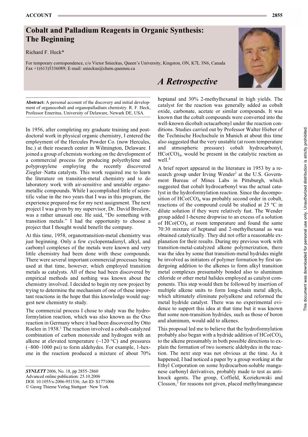 Cobalt and Palladium Reagents in Organic Synthesis: the Beginning