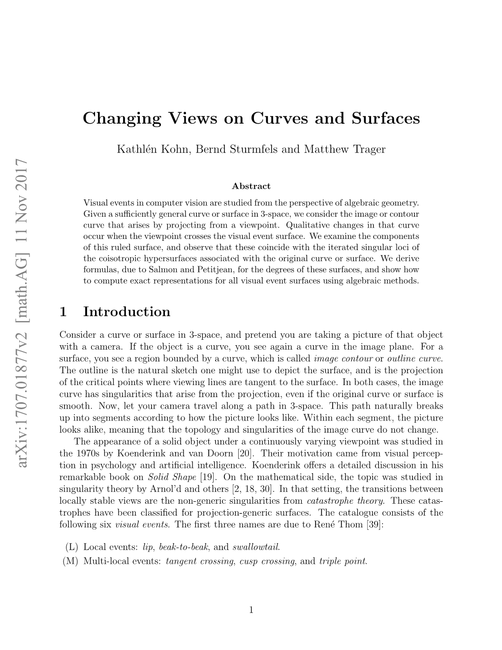 Changing Views on Curves and Surfaces Arxiv:1707.01877V2