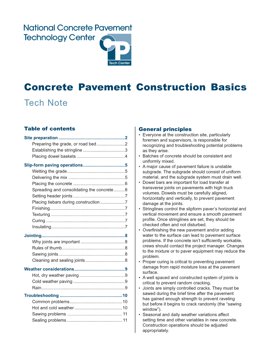 Concrete Pavement Construction Basics Tech Note