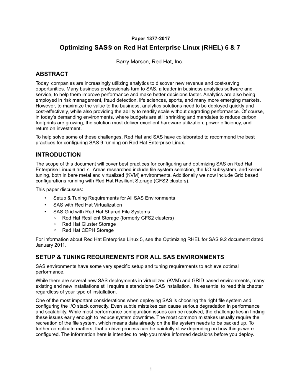 Optimizing SAS® on Red Hat Enterprise Linux (RHEL) 6 & 7